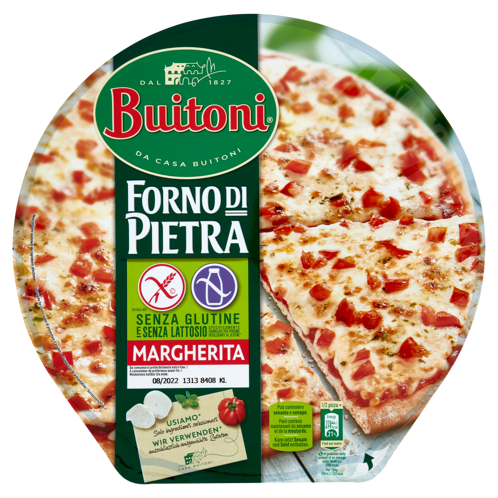 PIZZA FORNO DI PIETRA MARGHERITA SENZA GLUTINE E SENZA LATTOSIO - Fratelli  Ferrari